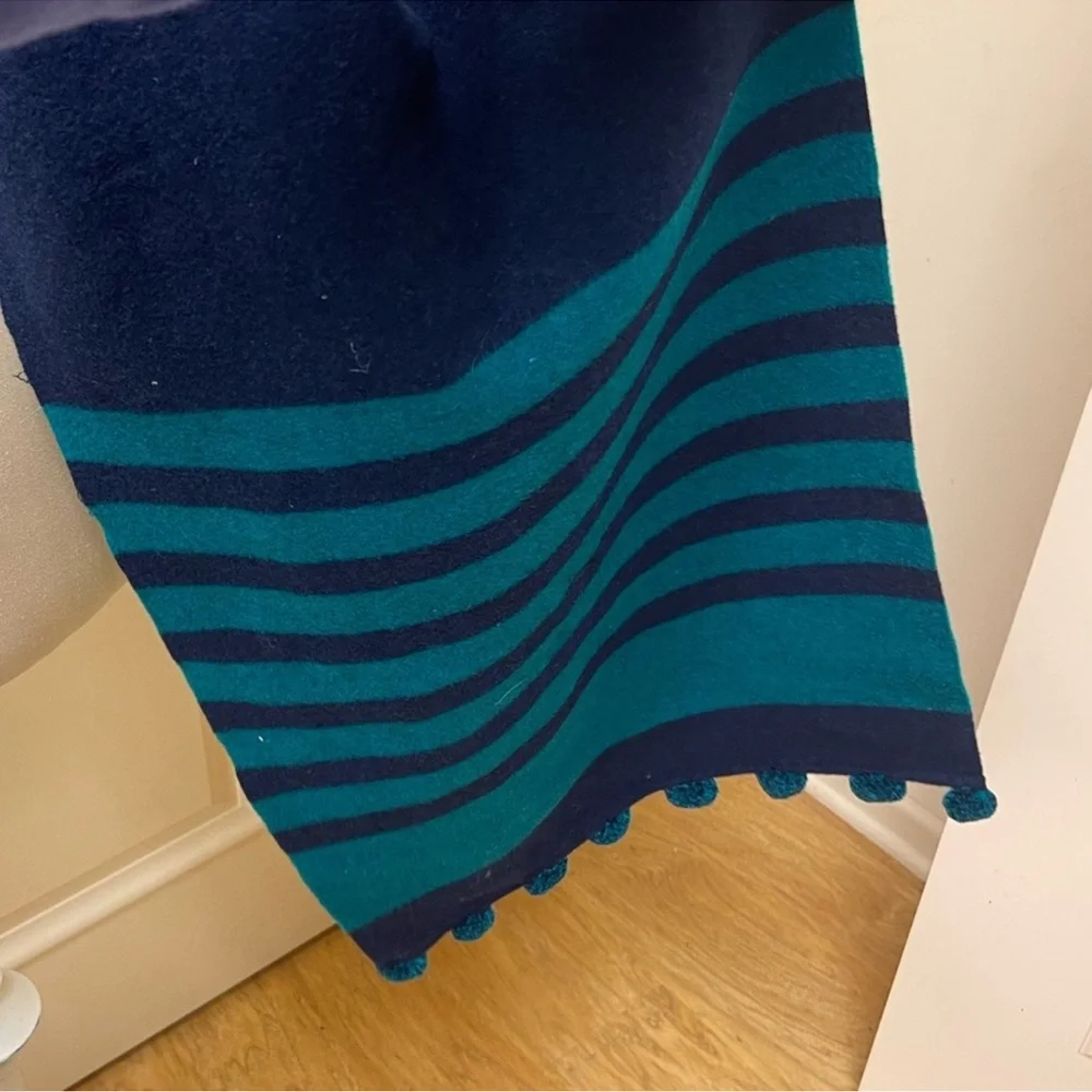🚨MAKE AN OFFER🚨 J Crew Oversized Blue/Green Striped Wool Scarf with Pom Poms